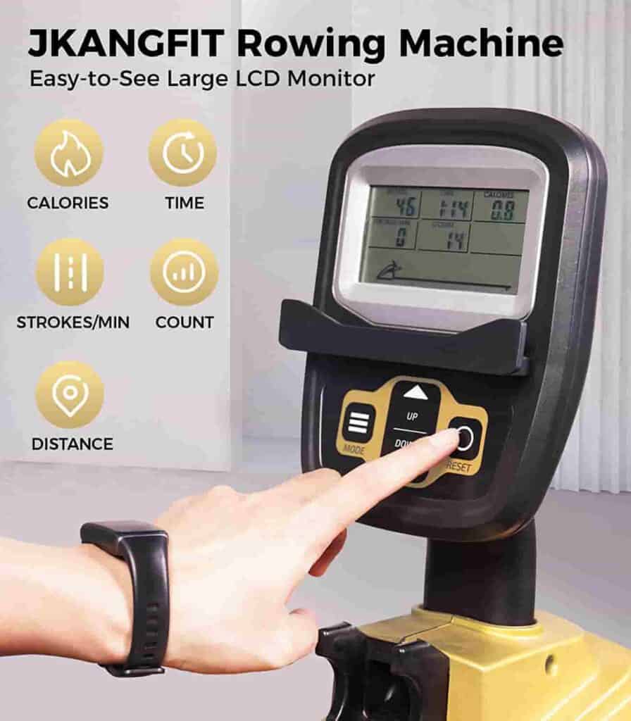 The console of the JKANGFIT H640 Rowing Machine