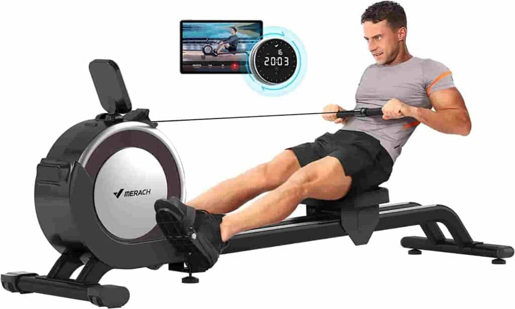 A man exercises with the Merach Q1 Magnetic Rowing Machine
