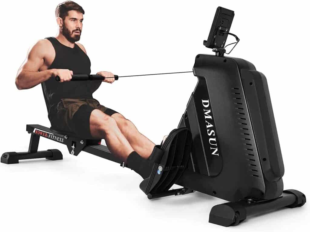 Man exercises with the DMASUN Magnetic Rowing Machine