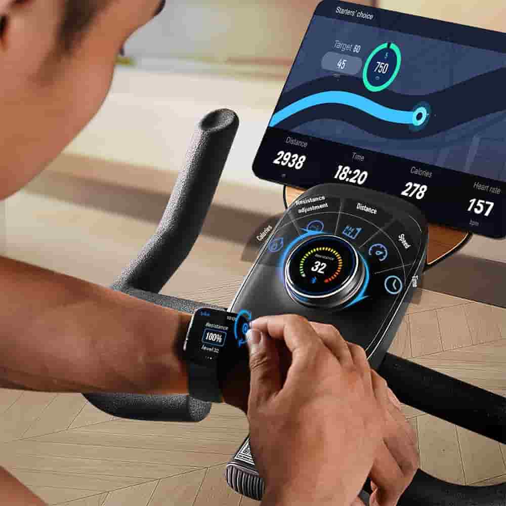 The console of the Mobifitness TURBO Indoor Magnetic Exercise Bike