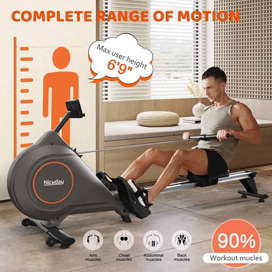 Man exercises with the Niceday Magnetic Rowing Machine