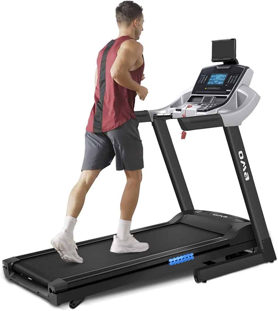 A man runs on the OMA 5925CAI Motorized Treadmill