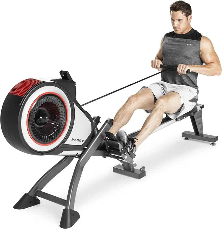 Man exercises with the Marcy NS-5060RE Turbine Rower