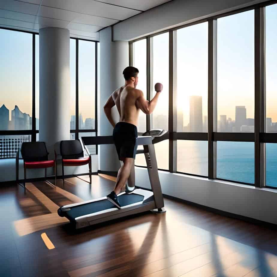 Man runs on a treadmill