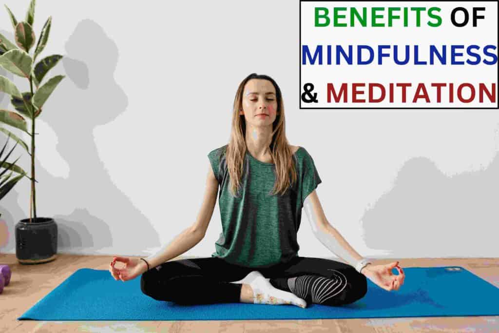 A lady is praccticing the act of mindfulness and meditation in her living room