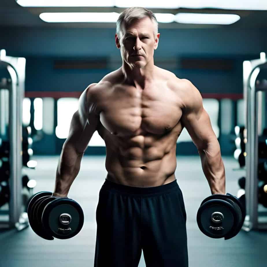 Man exercises with dumbbells at the gym