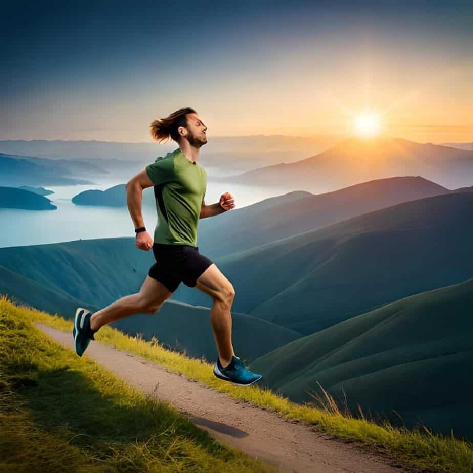 A man jogging on a beautiful hilly terrain
