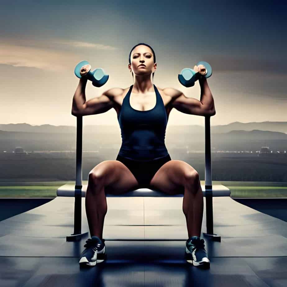 A woman works out with dumbbells