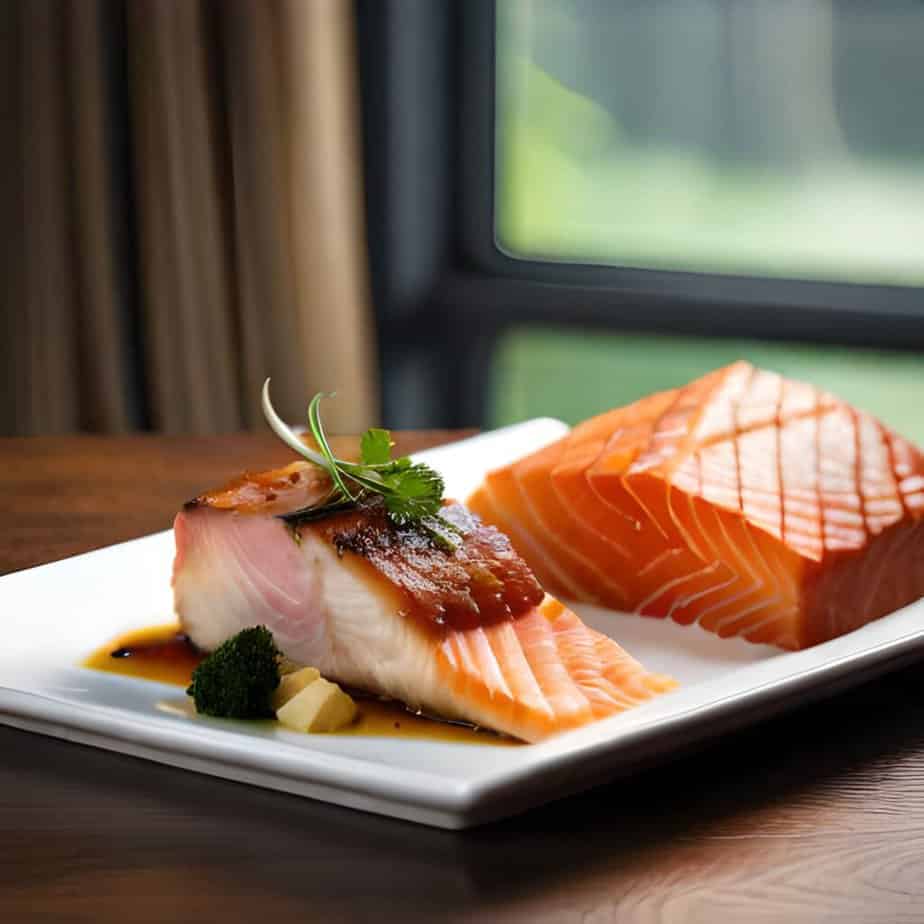 Salmon on a kitchen table