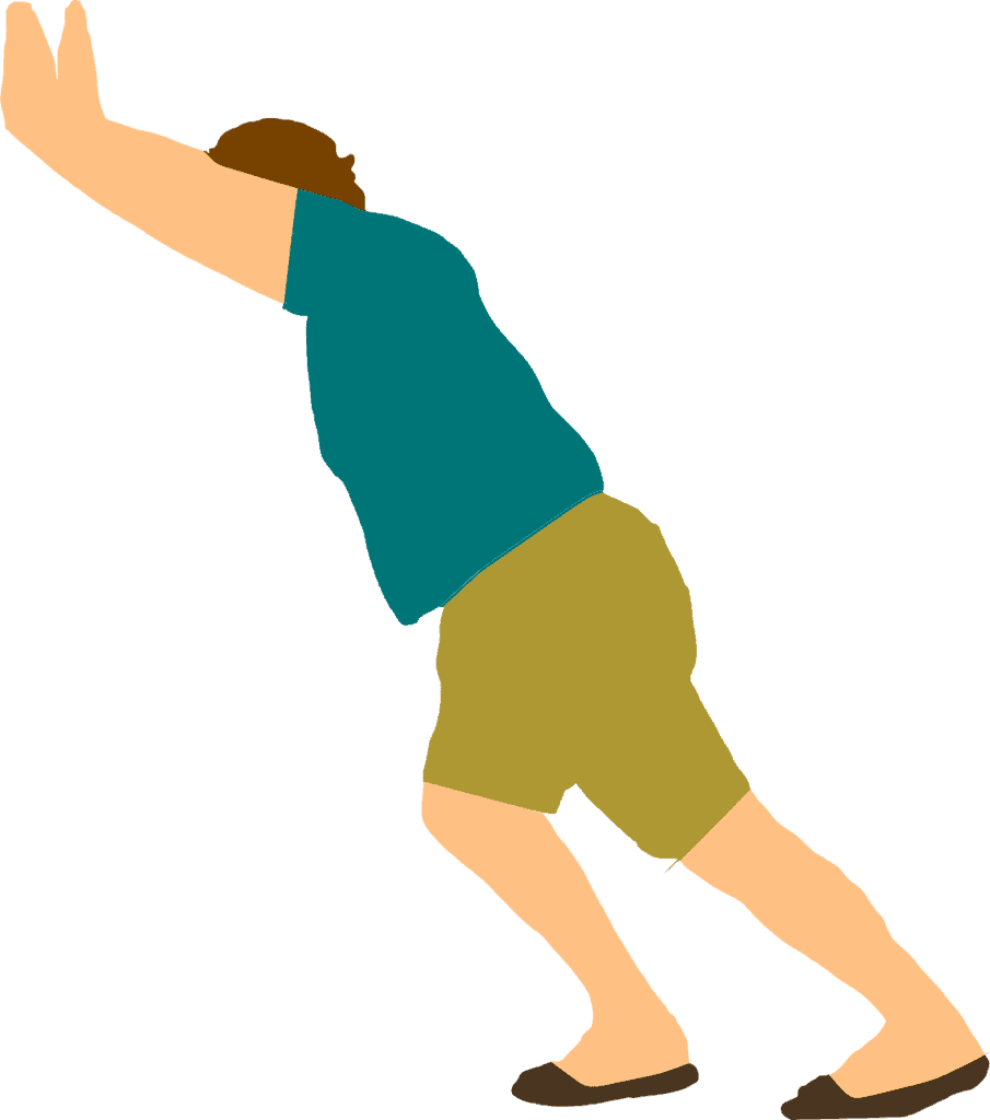A man performs a calf stretch exercise