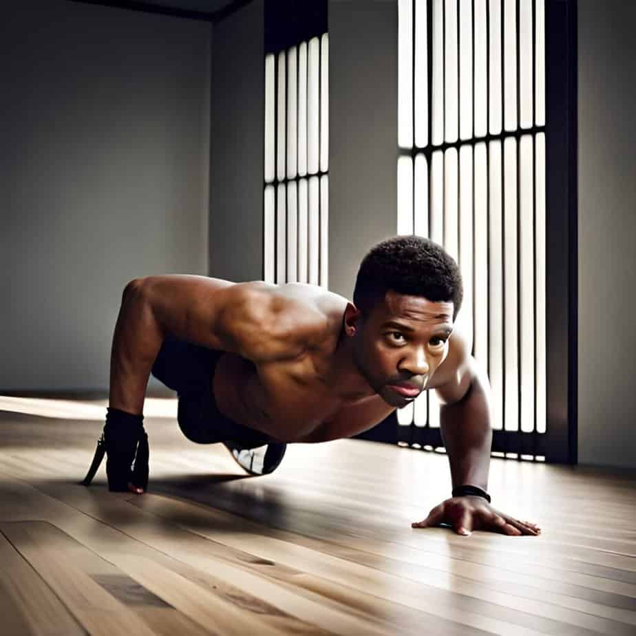A man pushes up in his home