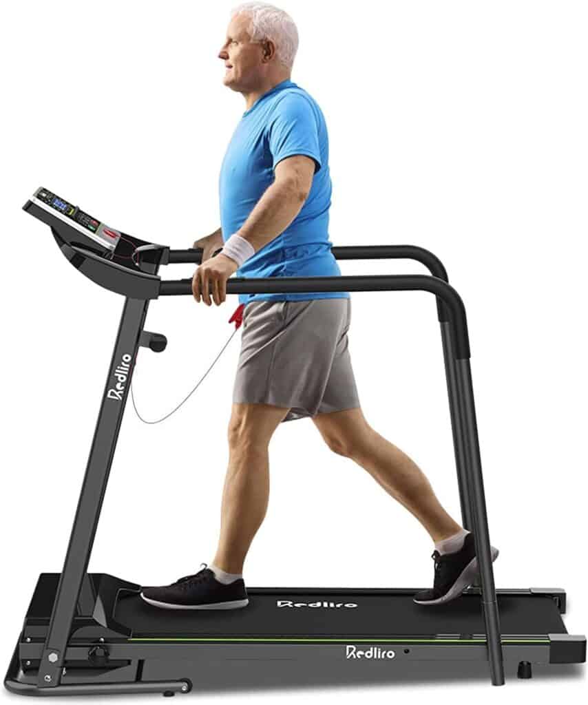 A senior walks on the Redliro JK1608L Walking Treadmill for Seniors and Recovery 
