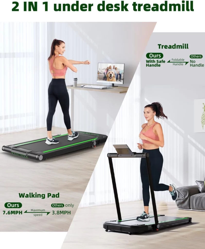 A lady works out on the THERUN 2-in-1 Under-Desk Walking Pad Treadmill