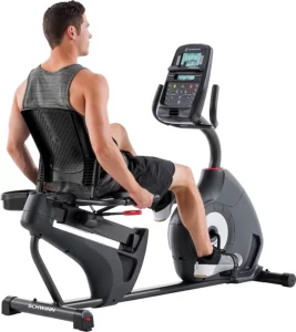 A man rides the Schwinn 230 Recumbent Bike (MY16)