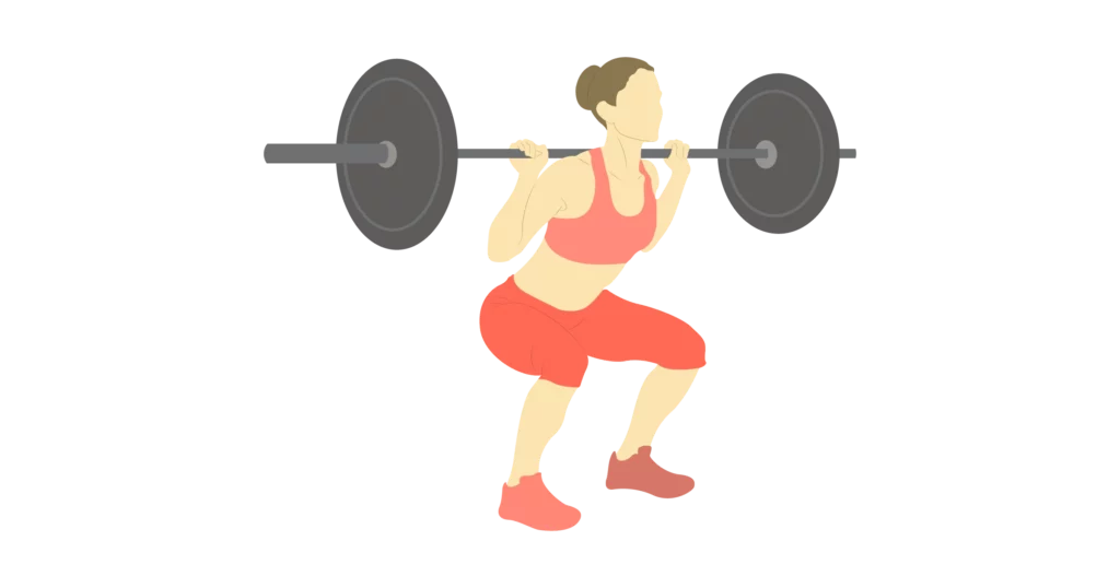 A woman squats with a barbell