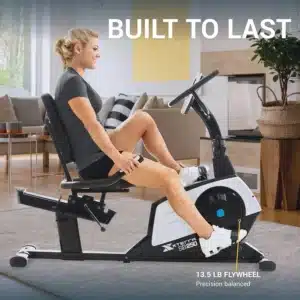 A woman works out on the XTERRA Fitness SB250 Recumbent Bike