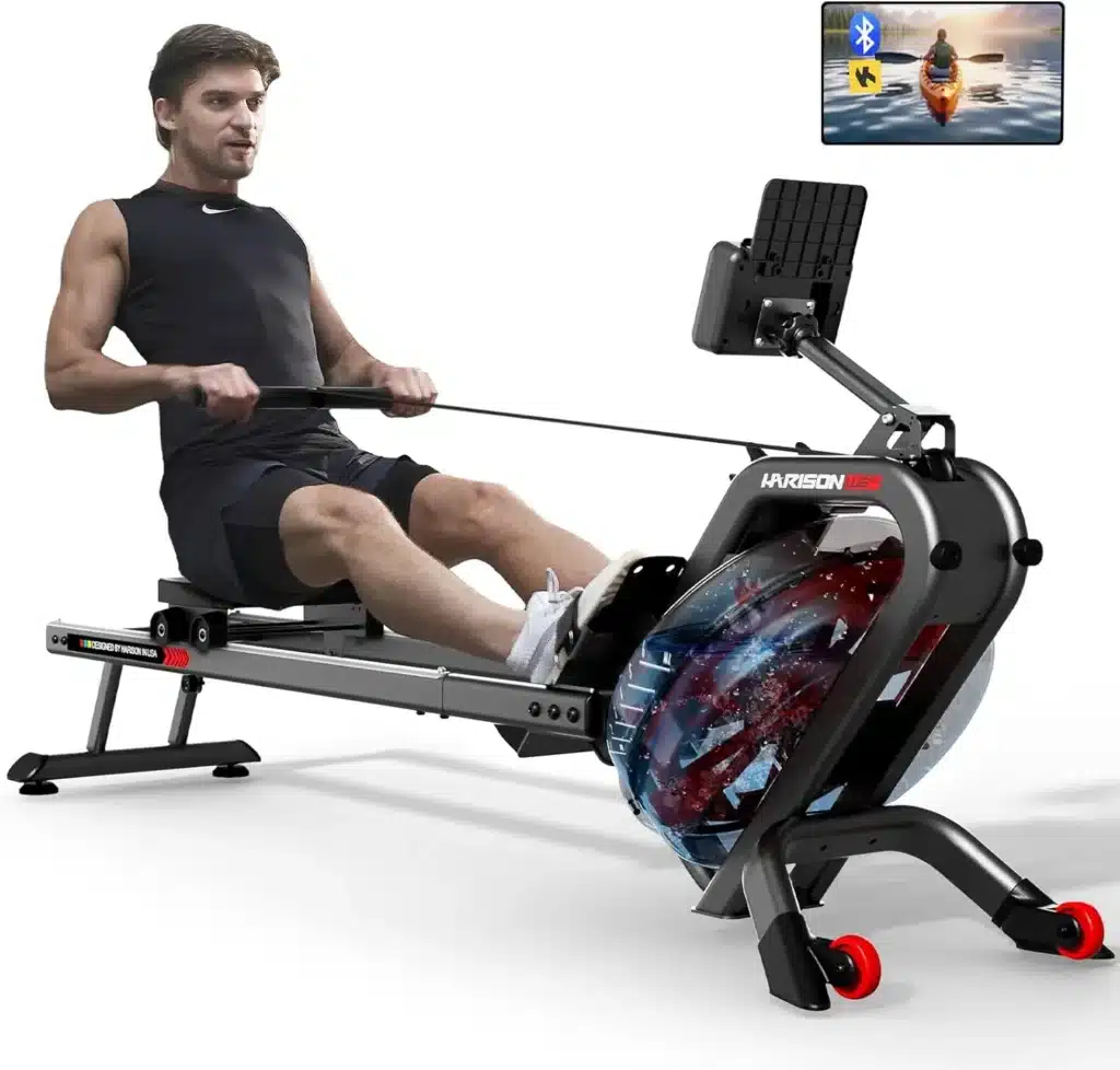 A man exercises on the HARISON HR-W8 Water Rowing Machine