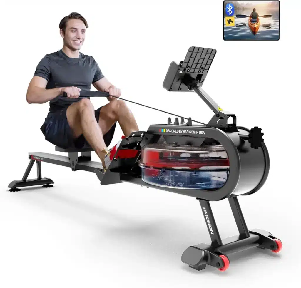 A man exercises on the HARISON HR-W7 Water Rowing Machine