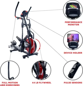 The console, handlebar, and the flywheel of the Sunny Health & Fitness Elliptical Trainer SF-E3865