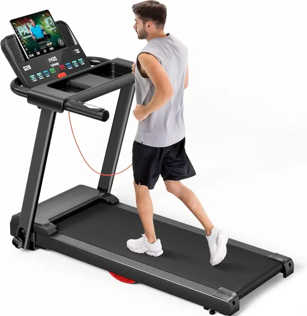 A man runs on the Lontek P8 Folding Treadmill?