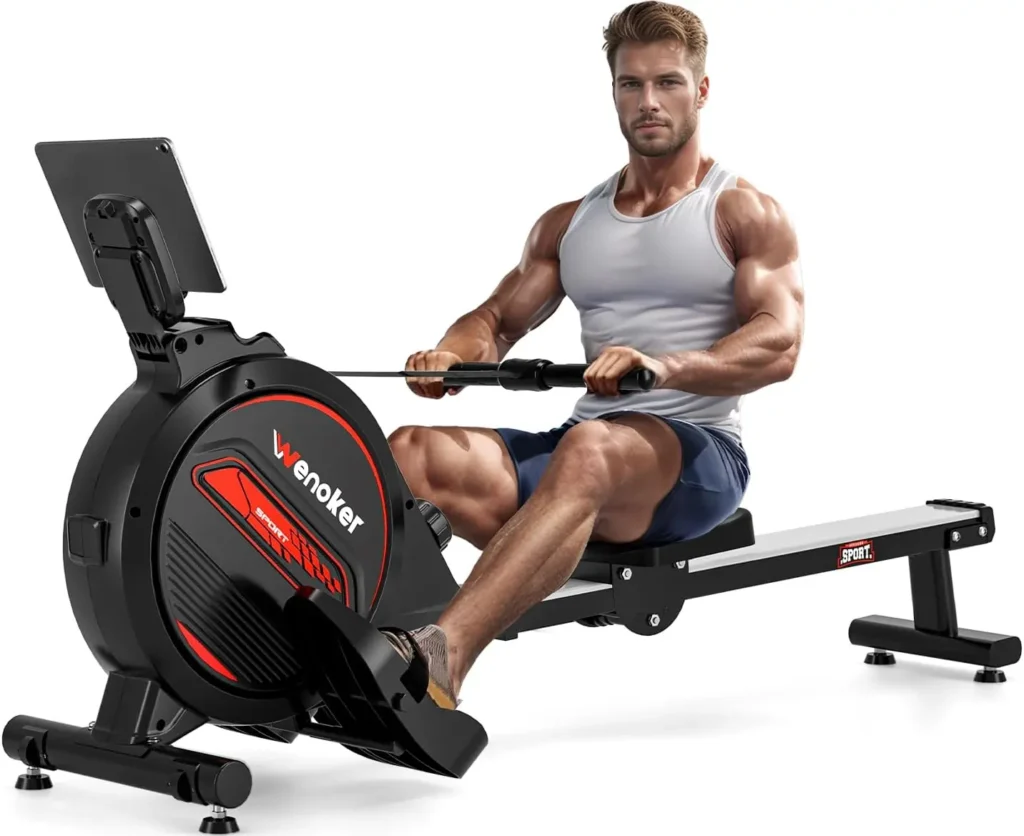 A man exercises on the Wenoker Magnetic Rowing Machine