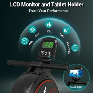 The console/monitor of the Wenoker Magnetic Rowing Machine