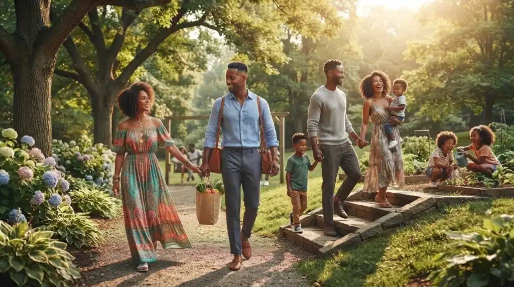 COUPLES WALKING IN THE PARK WHILE CHILDREN ARE PLAYING.Stay Active Without Formal Exercise