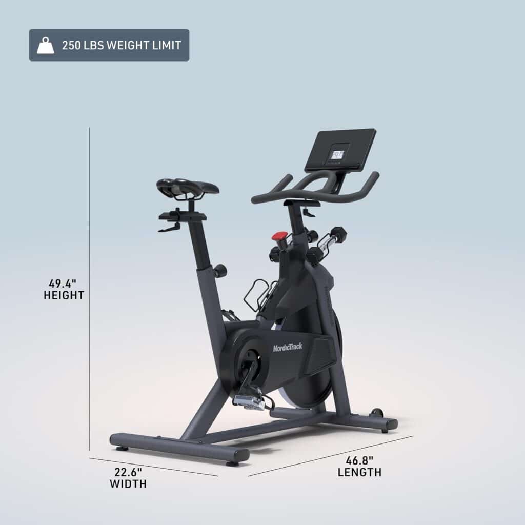 The NordicTrack T Series 9 Bike with dimensions